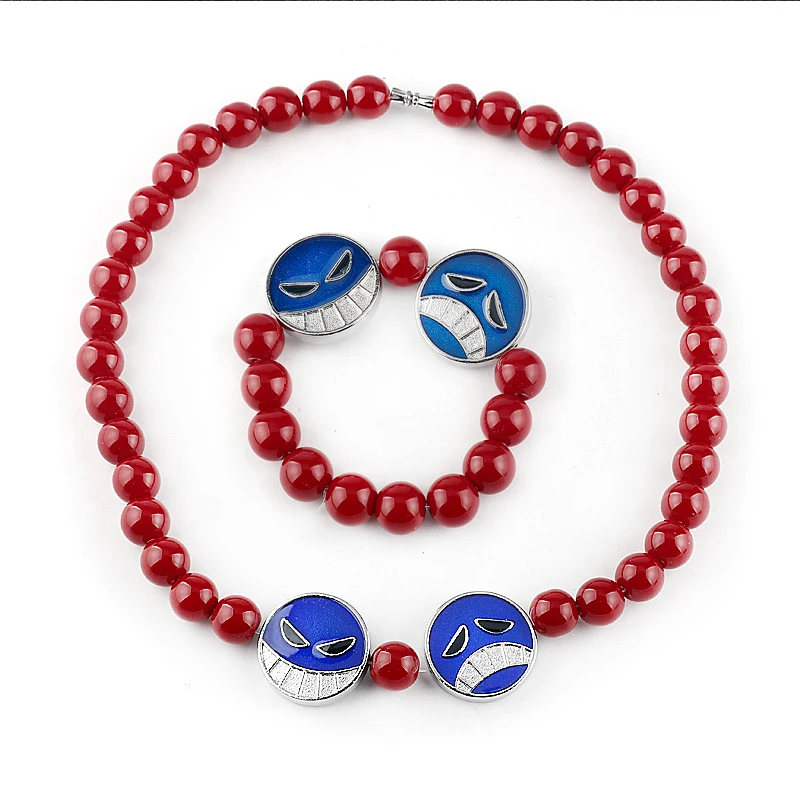 

2pc Anime Portgas D Ace Red Beads Necklace Cosplay Charm Bracelet Bangle White Beard Pendants Necklaces Jewelry Accessories Gift