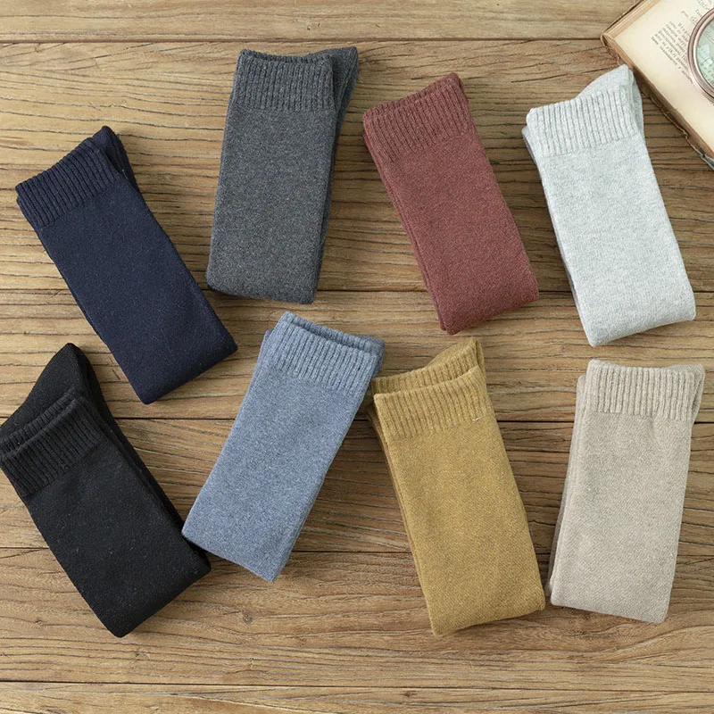 Winter Men's Warm Knee Socks Thick Harajuku Retro Casual Long Terry Cotton Socks Men 3 Pair