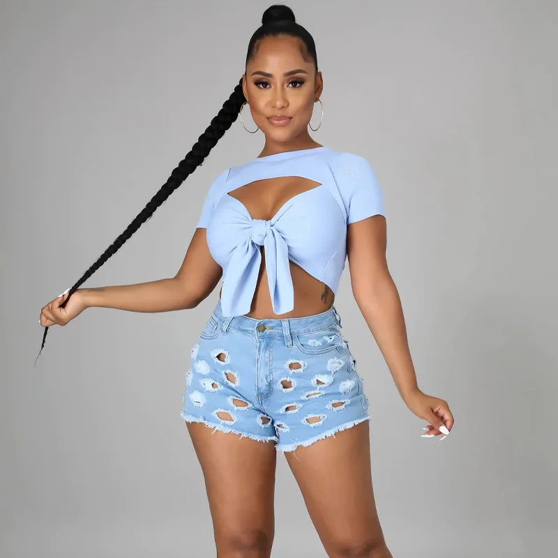 

WUHE Модные женские рваные джинсовые шорты с бахромой на молнии летние уличные короткие джинсовые брюки 2023