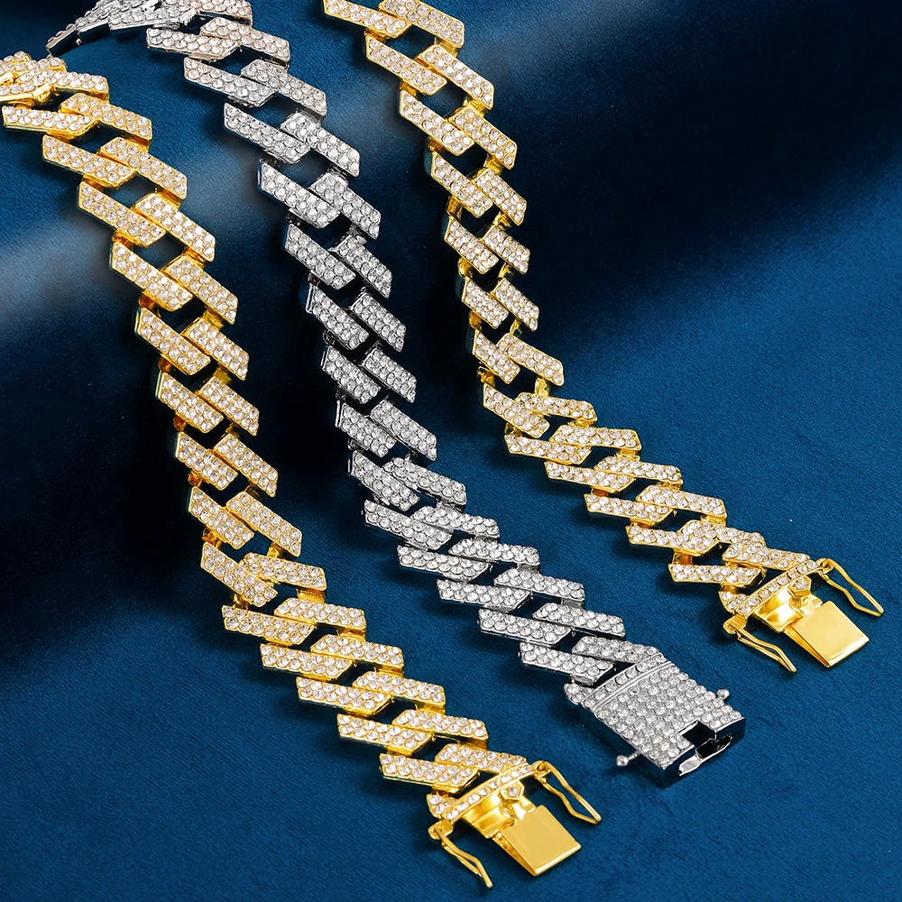 Мужская цепь 20 мм цепочка хип-хоп ожерелье паве Стразы мужские сверкающие