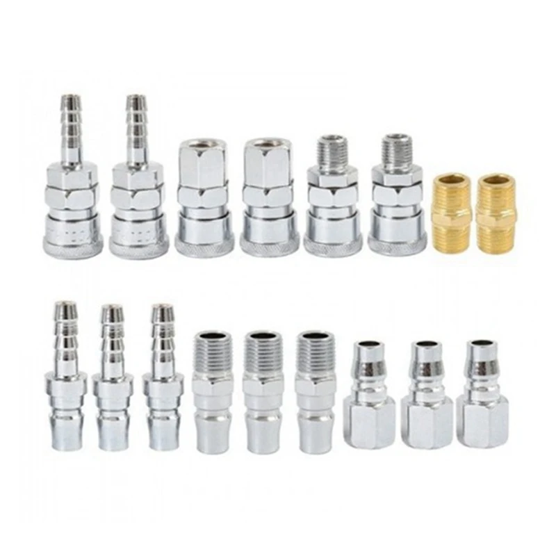 

18Pcs Pneumatic Fitting BSP Air Line Hose Compressor Fitting Connector Coupler Quick Release Pneumatic Parts