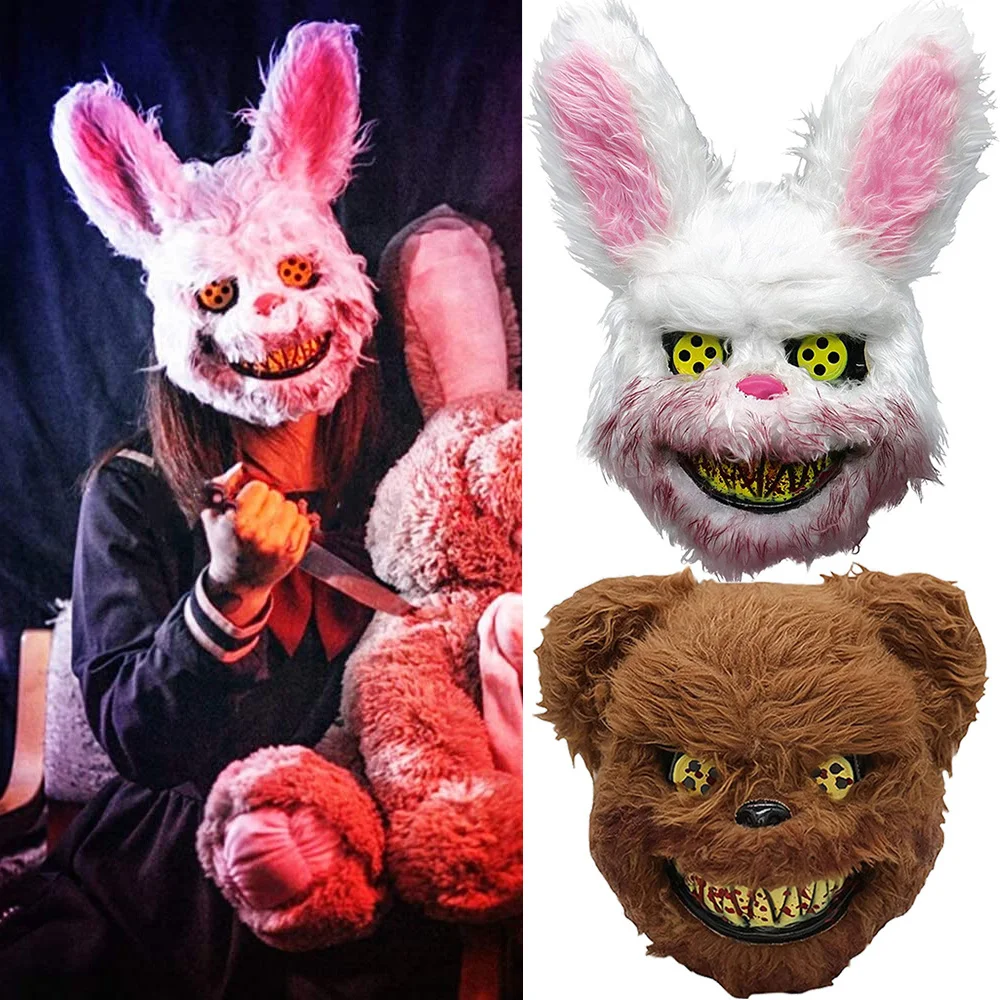 

Halloween Party Bloody Head Cover Rabbit Bear Cosplay Mask Halloween Carnival Costume Headgear Props Handmade Party Dance Horror