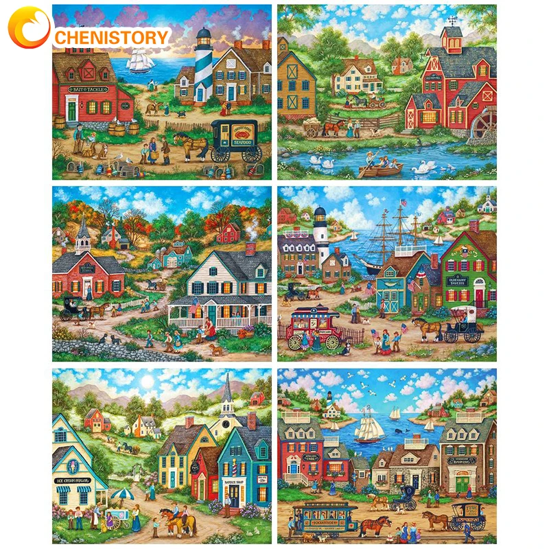 

CHENISTORY Pictures By Number Town Landscape For Adult DIY Handworks Art Oil Painting By Number House Kits Home Decoration