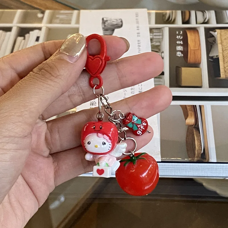 Sanrio Hello Kitty Рождественский Новый Год Фруктовый Брелок Креативный Помидор Рюкзак