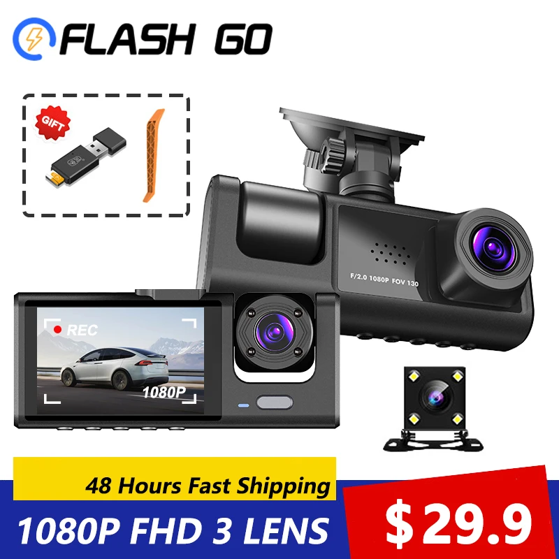 Car Video Recorder 3 in 1 FHD 1080P 3 Camera Car DVR Dashcam Rear View Camera with Rear lens Night Vision For Truck Tax Uber