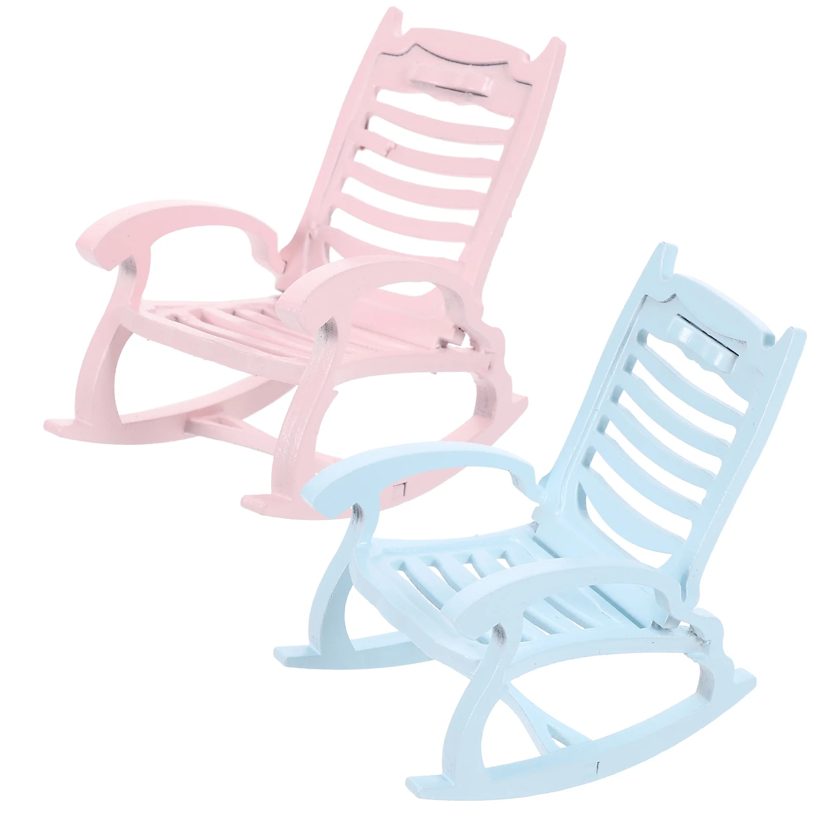

2 Pcs Chairs Miniature Rocking-chair Figurines Decor Ornament House Crafts Wooden Decoration Child