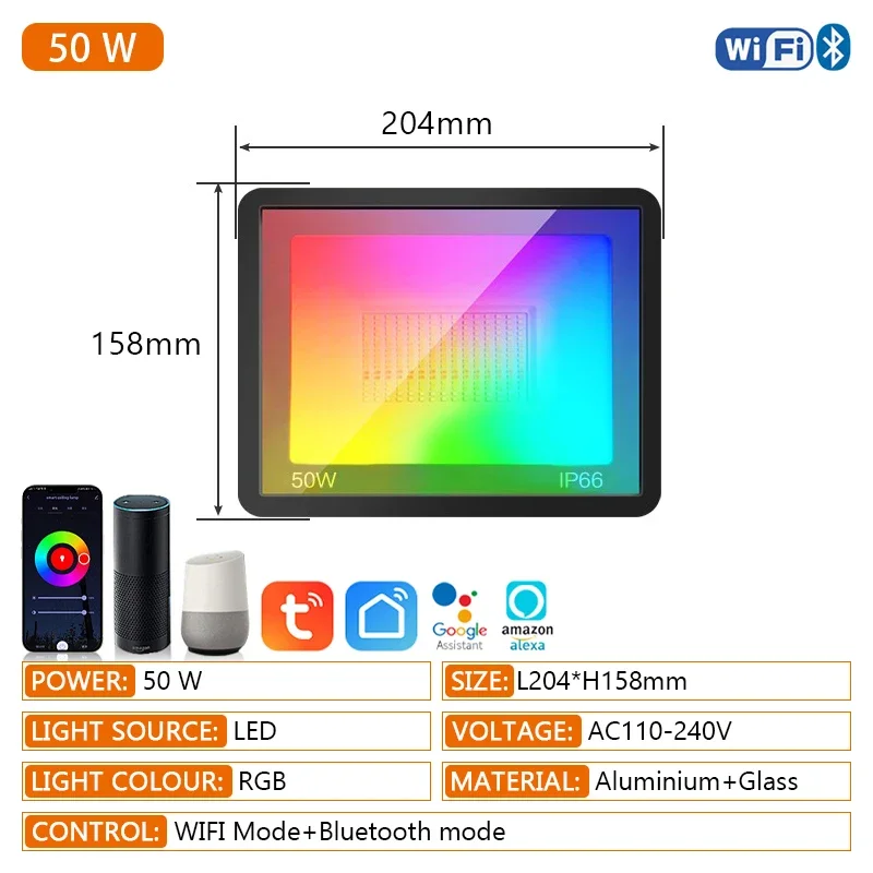 

RGB умный прожектор TUYA 30/50/100Вт 220В