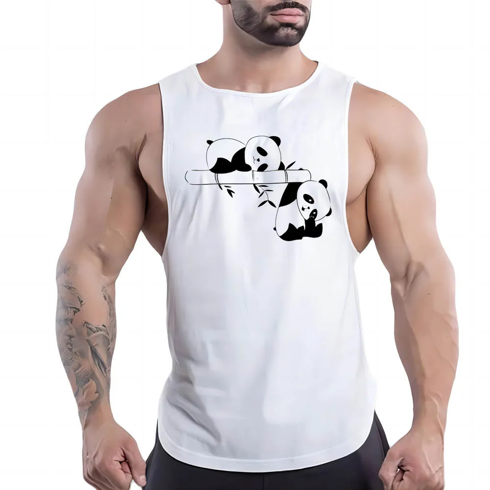 

Летняя мужская спортивная одежда в стиле Харадзюку, рубашка без рукавов, новый спортивный удобный дышащий жилет для тренировок в тренажерном зале с принтом панды