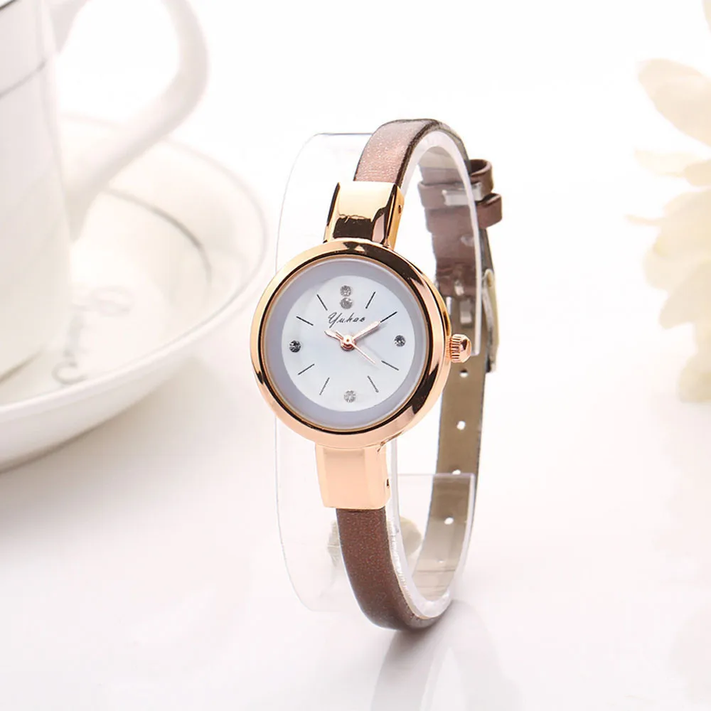 

Часы наручные женские кварцевые аналоговые, модные круглые коричневые, с браслетом