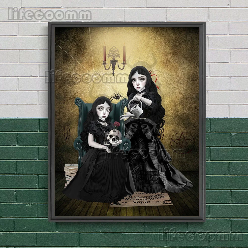 Сестры вампира ведьма девочка-мотыльница Готическая настенная Картина на холсте