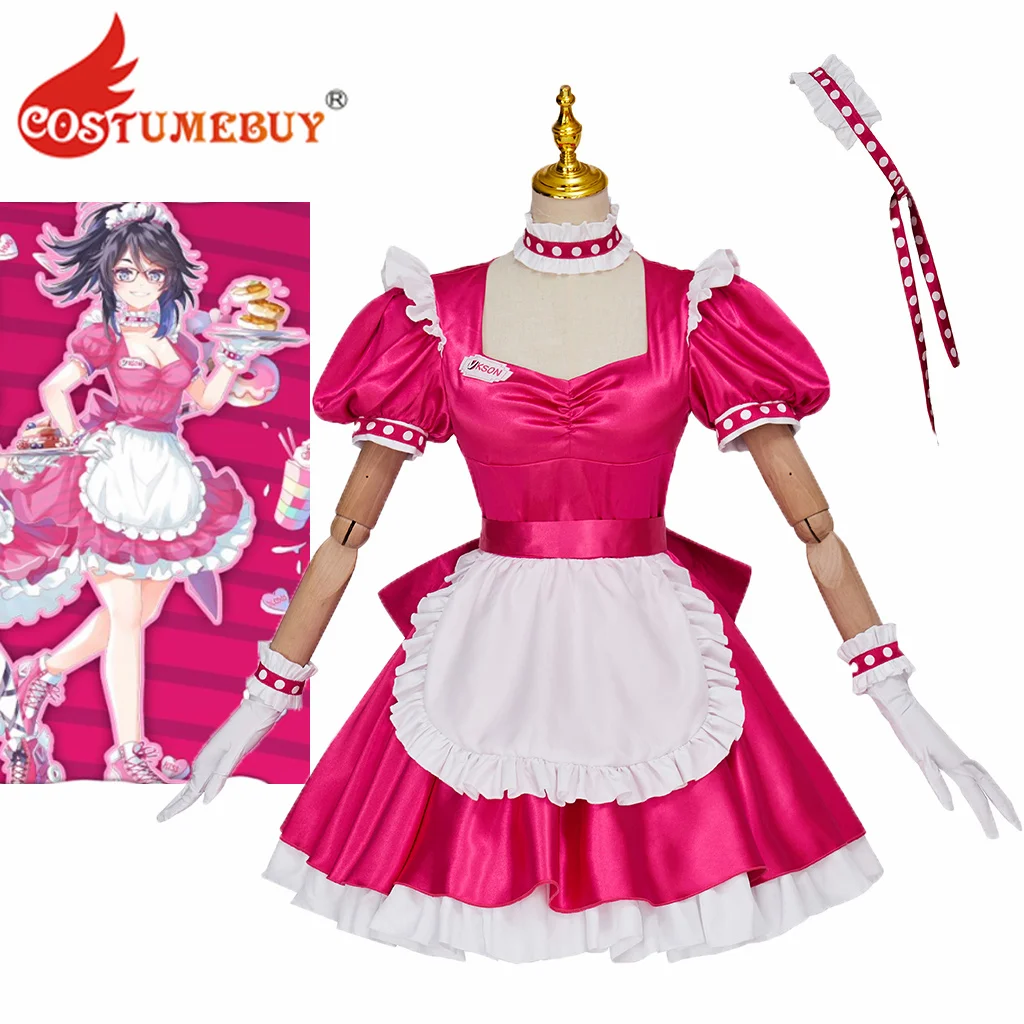 VShojo Maid Cafe Dress 6 Kson Розовый фартук горничной Платье Униформа Официантка Девушки
