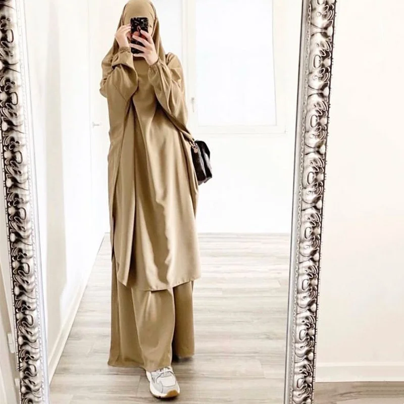 Two Piece Set Women Skirt Muslim Prayer Garment Hijab Dress Abaya Long Abaya Khimar Ramadan Gown Abayas Dubai Islamic Clothing