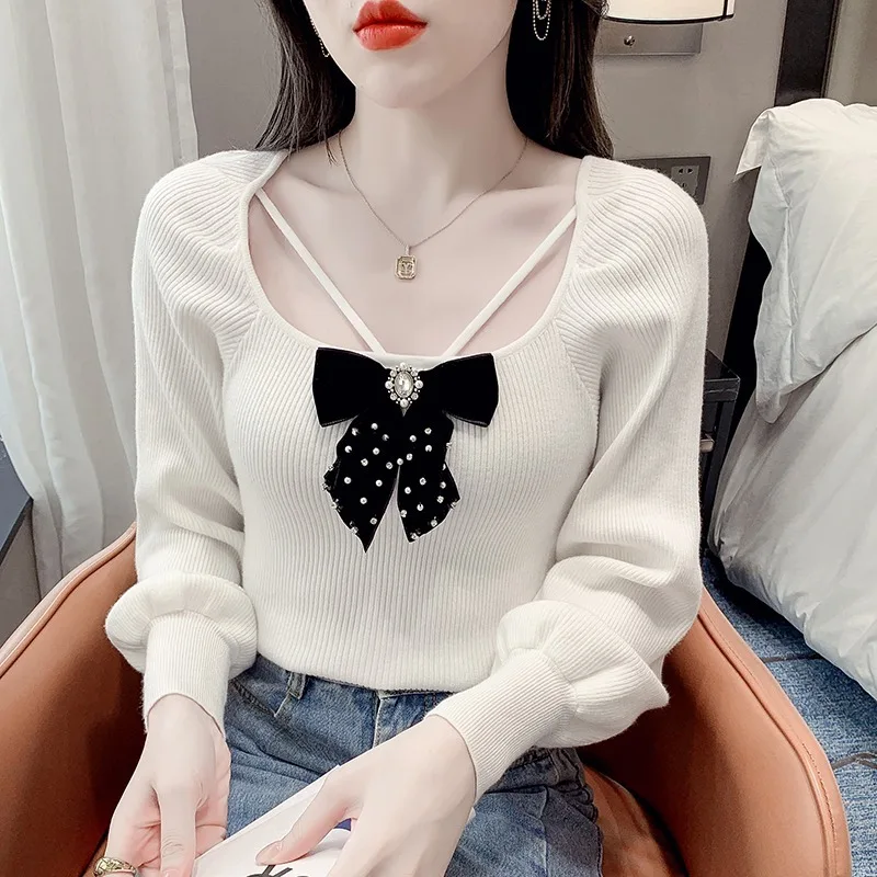 

Вязаный женский розовый свитер, винтажный пуловер, милый топ с длинным рукавом и квадратным вырезом, модная одежда в Корейском стиле на осень и зиму 2022