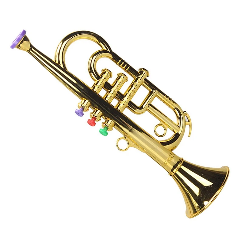 

3X Trumpet 3 Tones 3 Colored Keys Simulation Play Mini Musical Wind Instruments For Children Birthday Party Toy Gold
