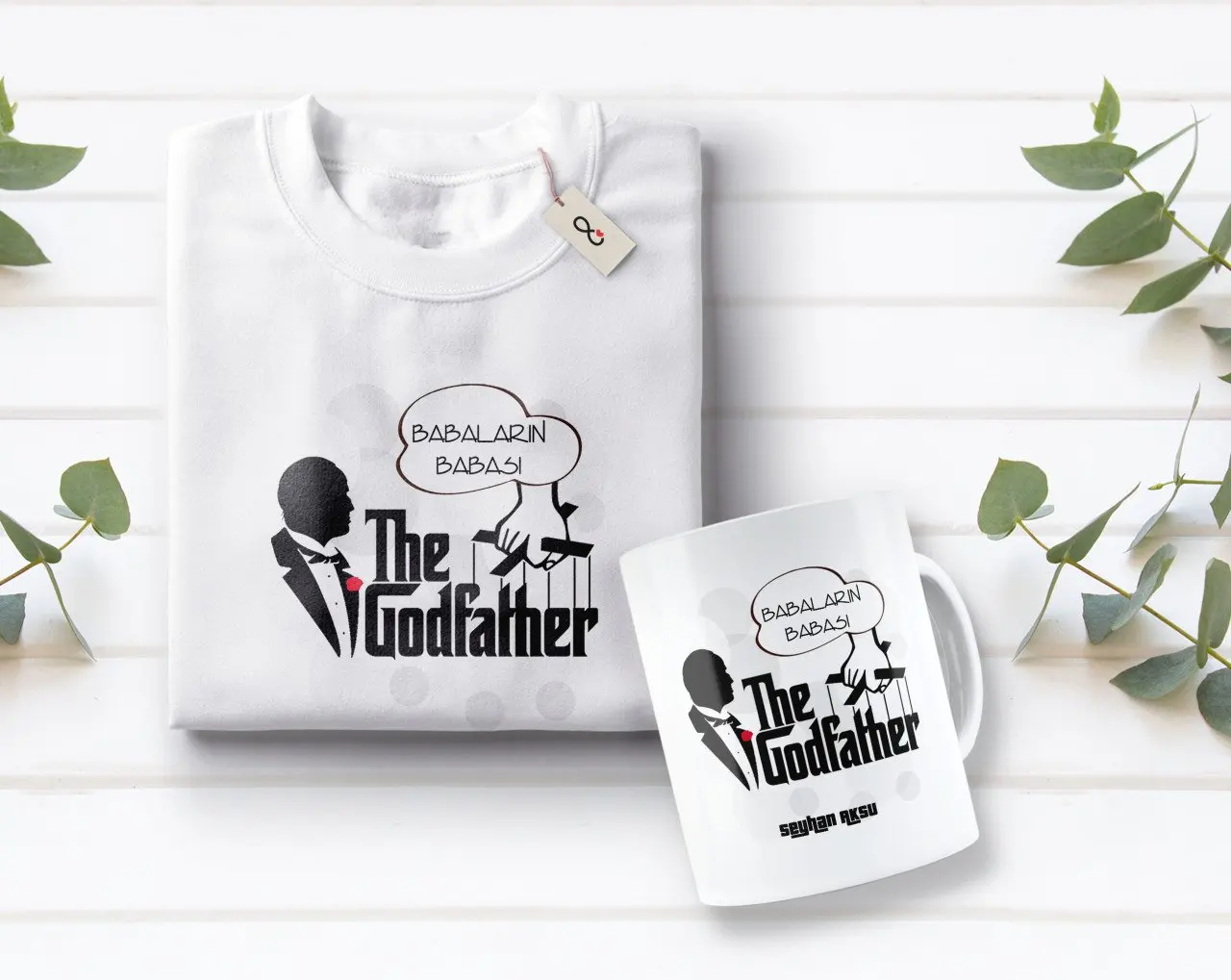 

Персонализированные Babaların отец дизайн белая футболка и кружка Seti-3