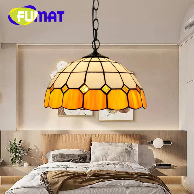 

FUMAT Tiffany simple Mediterranean style stained glass chandelier Art Deco living room Dining Room Study bedroom hanging light