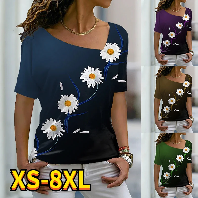 

Женская футболка с короткими рукавами, Повседневная Базовая футболка составного кроя с V-образным вырезом и цветочным принтом птиц, лето 2022