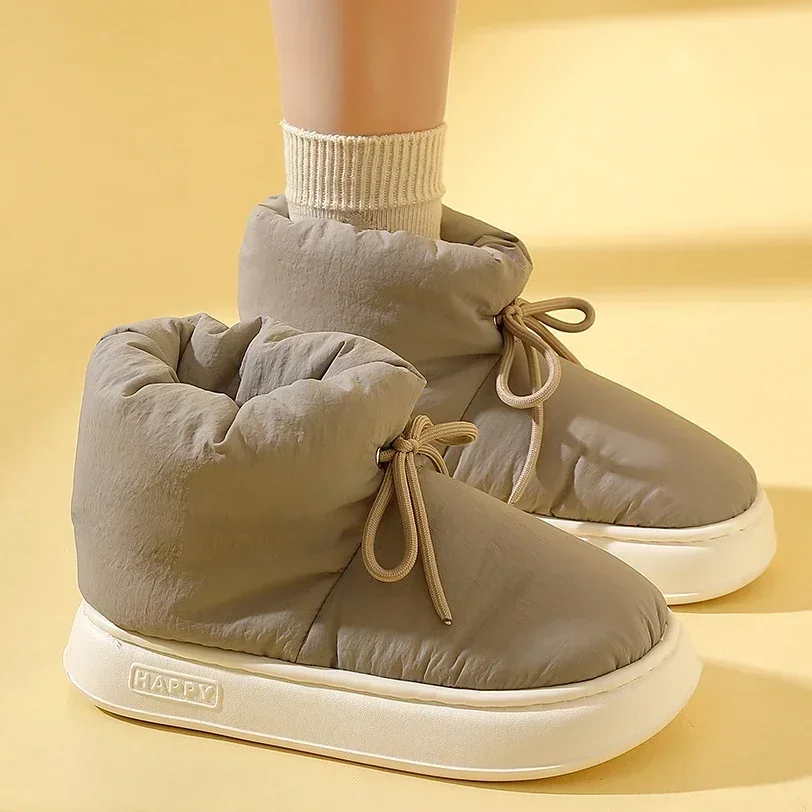 Ботинки женские зимние на толстом каблуке водонепроницаемые нескользящие с х/б