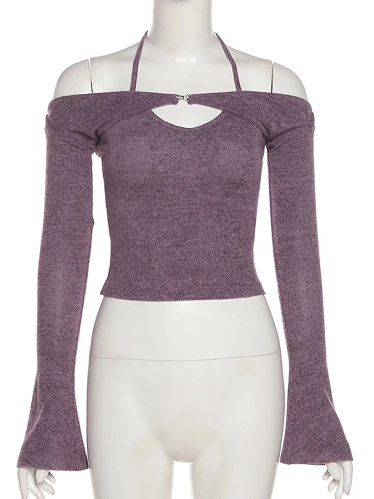 Топ Y2K женские футболки с длинным рукавом топы из 2 предметов лямкой на шее