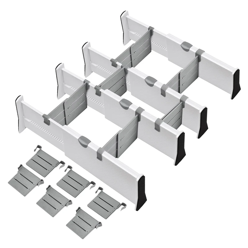 

4 Pieces Drawer Adjustable Separators With 6 Inserts 4Inch High Expandable From 11-17Inch For Bedroom