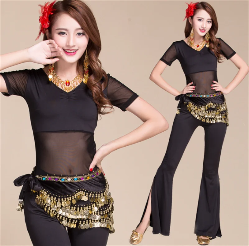

2022 Women Gauzy 2pcs Latin Dance Training Clothing New Style Short Sleeve Top Sequined Scarf Dance Beginner Suit