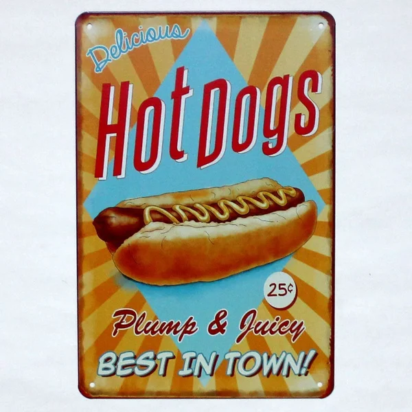 Letrero de lata de Metal con diseno de perros calientes, cartel Retro Vintage para decoración de Bar, Pub y casa