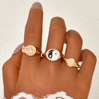 vintage 3 piece simple gossip geometry angel joint ring set for women retro charm finger jewelry