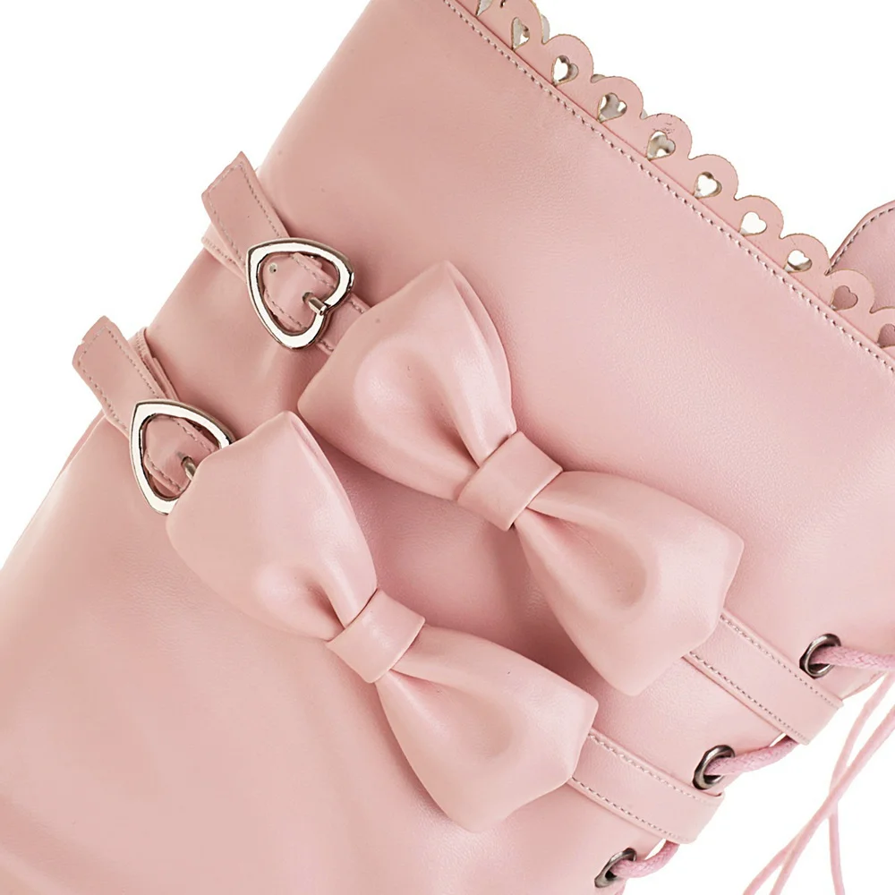 Женские сапоги с перекрестной шнуровкой на молнии сбоку высокие платформе