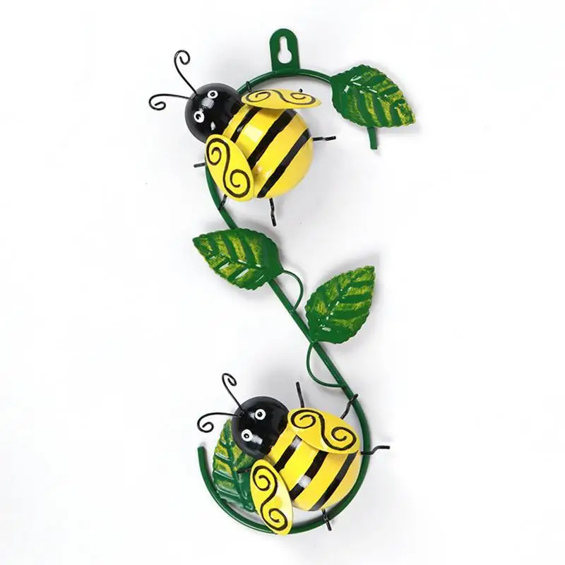 

Cute Metal Bee Ladybugs Wall Decor Decorative Sculptures with Green Leaves for Garden Wall Patio Yard Indoor and Outdoor Tree