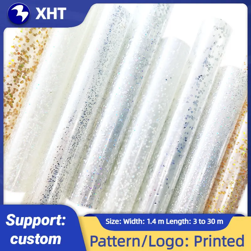 

30x135cm Glitter Transparent PVC Vinyl Film for Decoration Bag DIY Clothing Windbreaker Waterproof Craft Handmade 0.5mm
