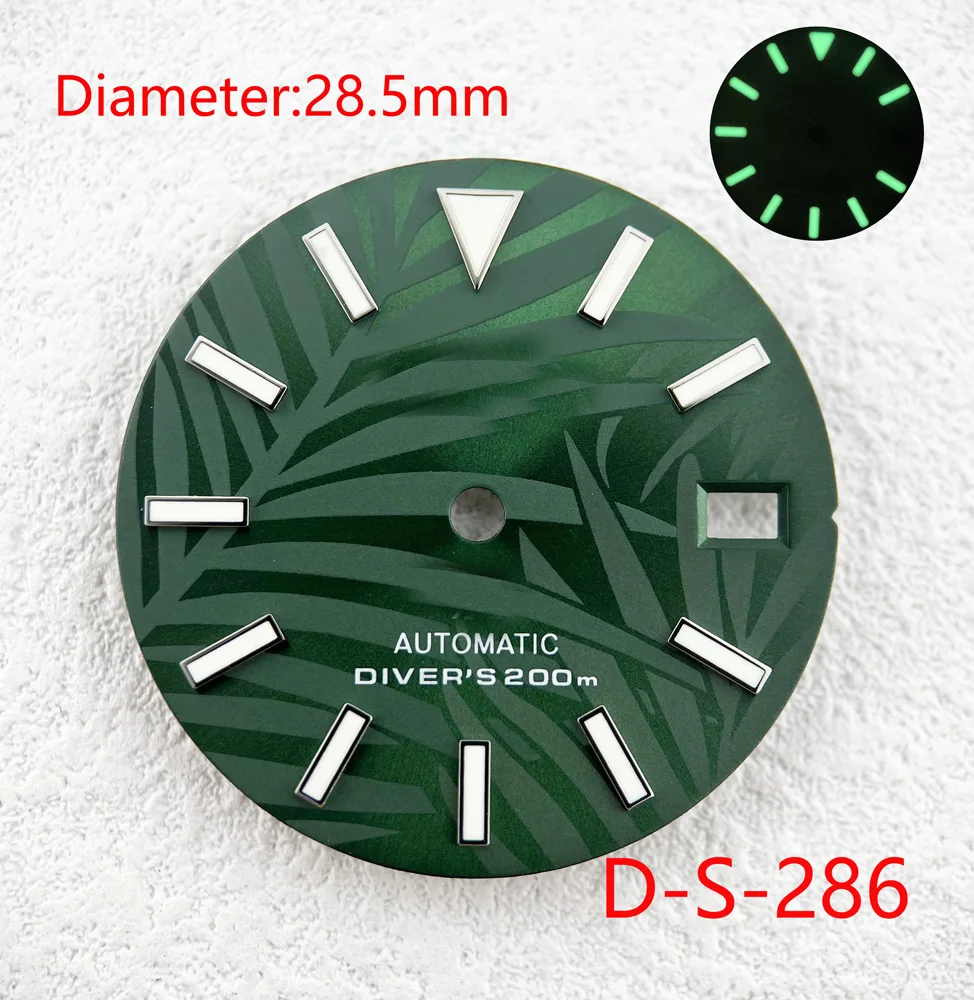 28.5MM Bamboo Leaf Watch Dial Green Luminous Modified Dial Suitable for NH35 NH36 Movement Men Watch Accessories