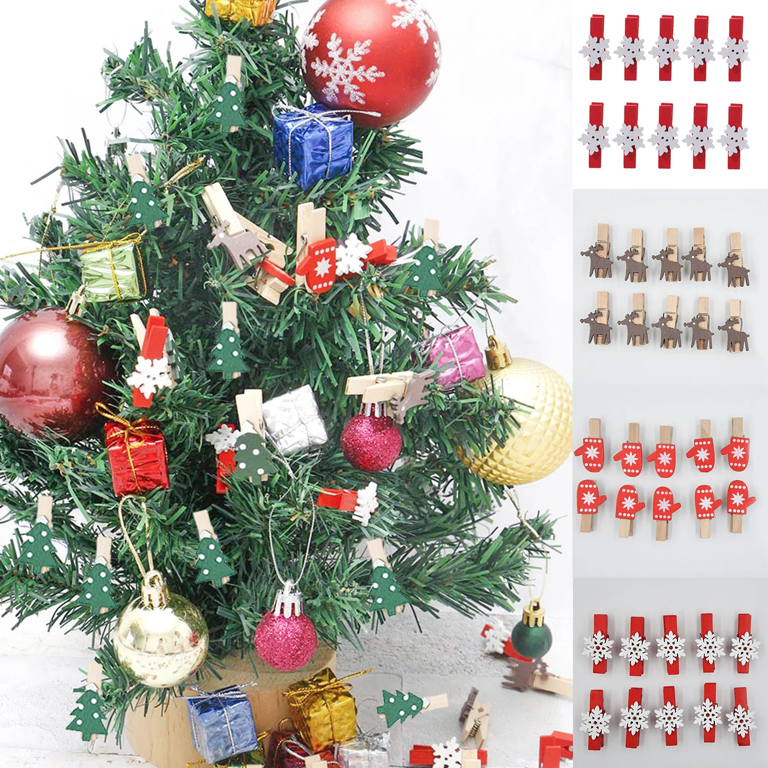 

10pcs Christmas Wooden Clips New Year Party Decoration Photo Wall Clip DIY Christmas Ornaments Decorations for Home Kids Gift