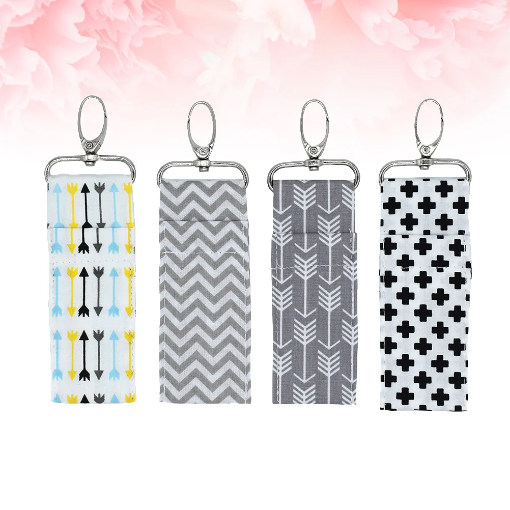

4 PC Lipstick Women Cotton Lipstick Bag Wave Key Ring Bags Home Favors Supplies Lipstick Keychain Miss