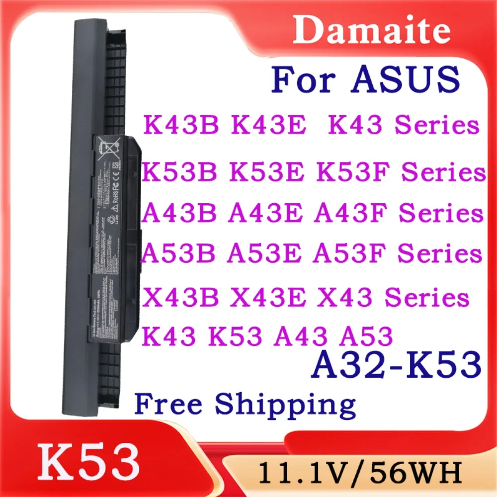 A32-K53 Аккумулятор для ноутбука Asus A41-K53 A42-K53 K53S K53T X53S X53U X54H K53 K53E K53F K43S K53J K53SV A43 A53S A53SV