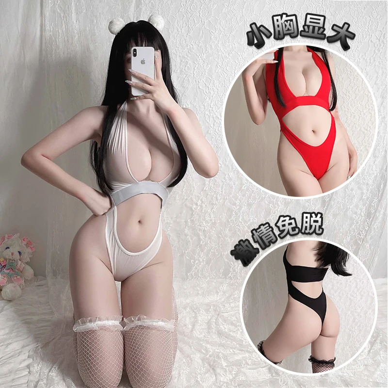 

Fun Lingerie Sexy High Split One Piece Bodysuit Passionate No Take Off Swimwear Beach Party Bikini Shows Big Size
