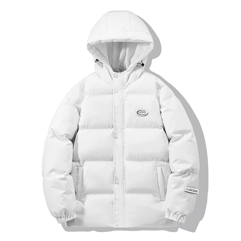 Winter Warm Men Cotton Coat  Thick Waterproof Jacket Parkas Solid Color Hoodied Oversize Outwear Woman Fashion Clothing Armband