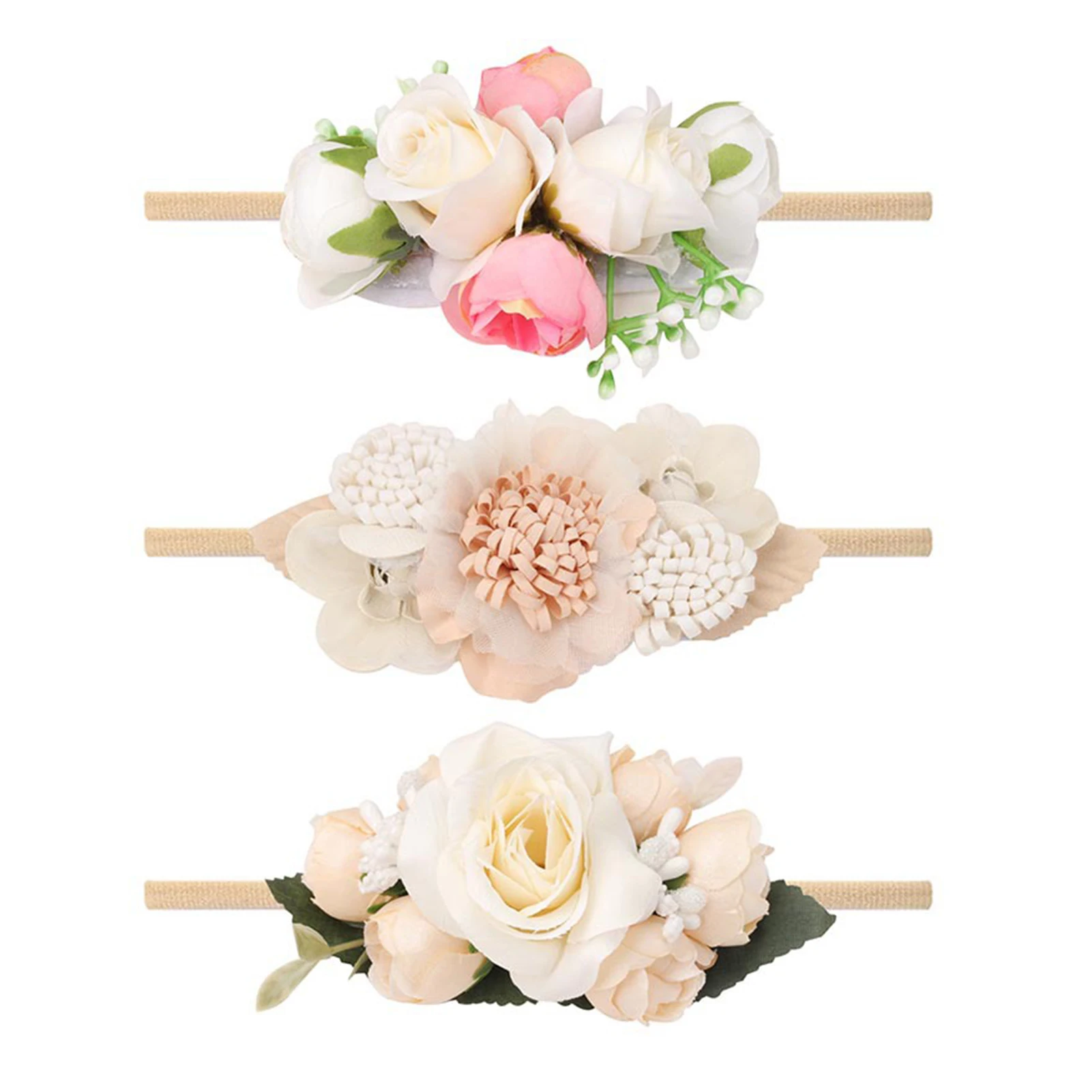 

3pcs Baby Girl Headband Wraps Hair Accessories Gift Infant Elastic Hairband Cute Bows Newborn Photography Prop Artificial Flower