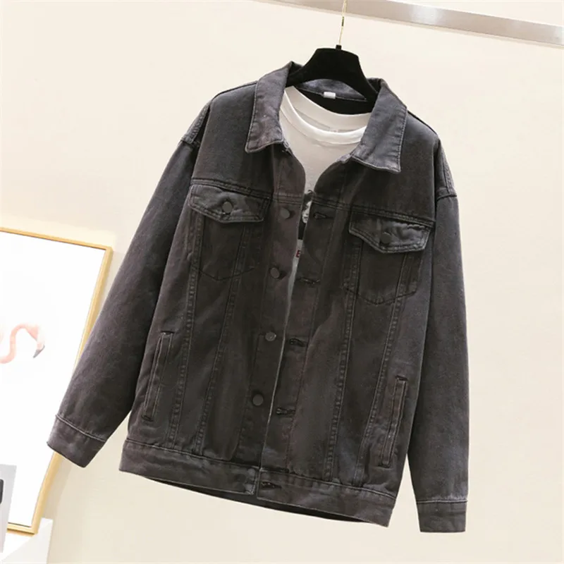 

Куртка женская джинсовая средней длины, винтажная свободная ковбойская верхняя одежда из денима с большими карманами, Корейская верхняя од...