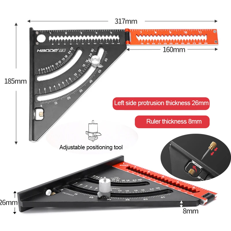 

Inch/MM Triangle Ruler Multi-Function Folding Angle Ruler Square Angle Protractor Marking Gauge Miter Scriber Measuring Tools