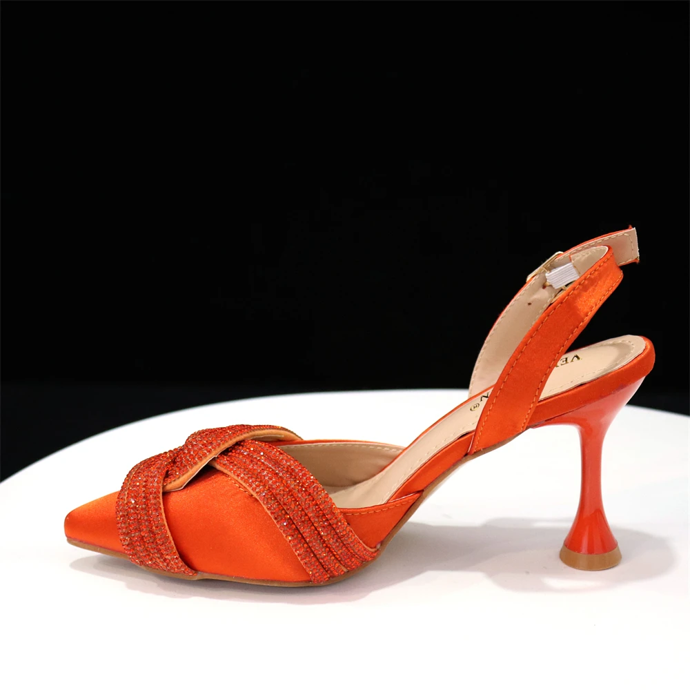 Venus Chan Italian Design Classic Women's Hand Bag Orange Color Matching High Heels African Wedding Party Shoe And Bag Set