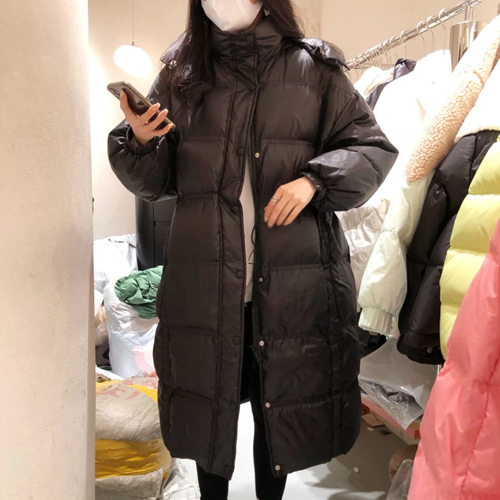 New Female Coat 2023 Winter Thick Hooded Fashion White Duck Women Down Jacket Korean
