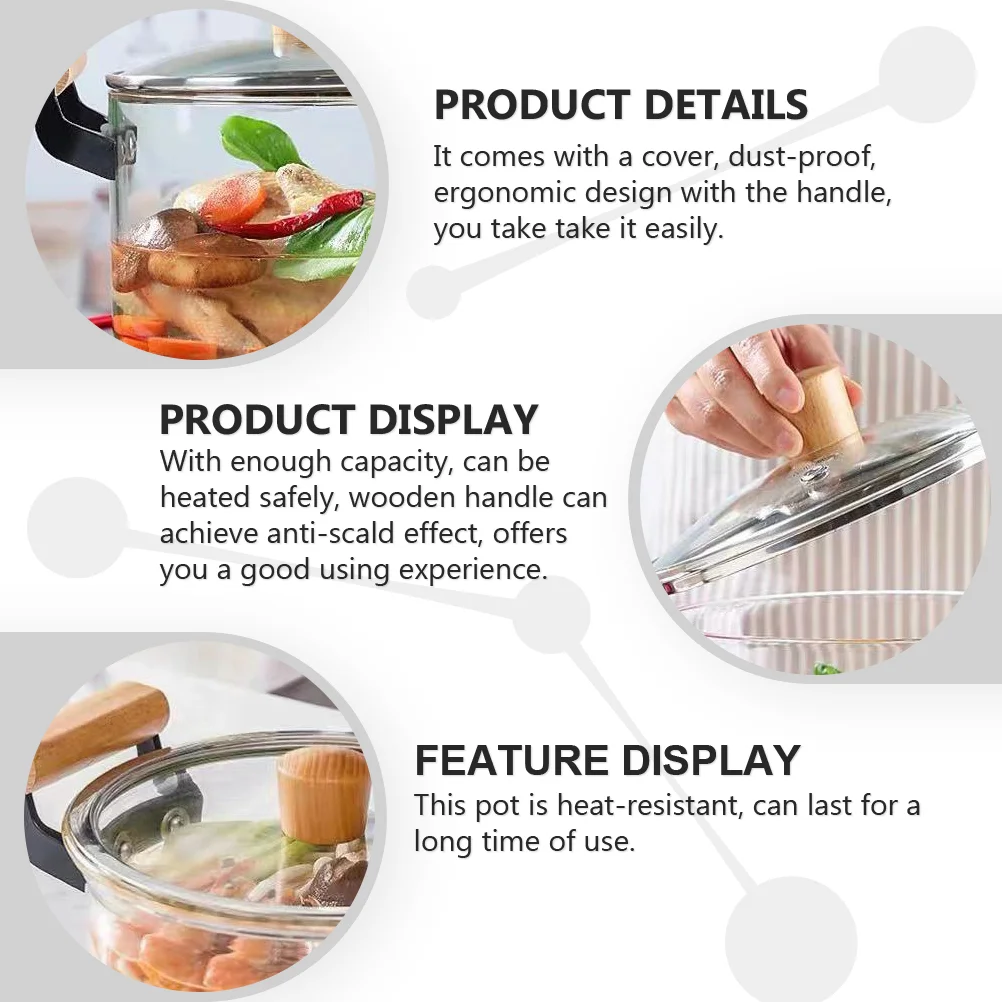 Стеклянная кастрюля для супа кухонная лапши термостойкие кухонные инструменты 2