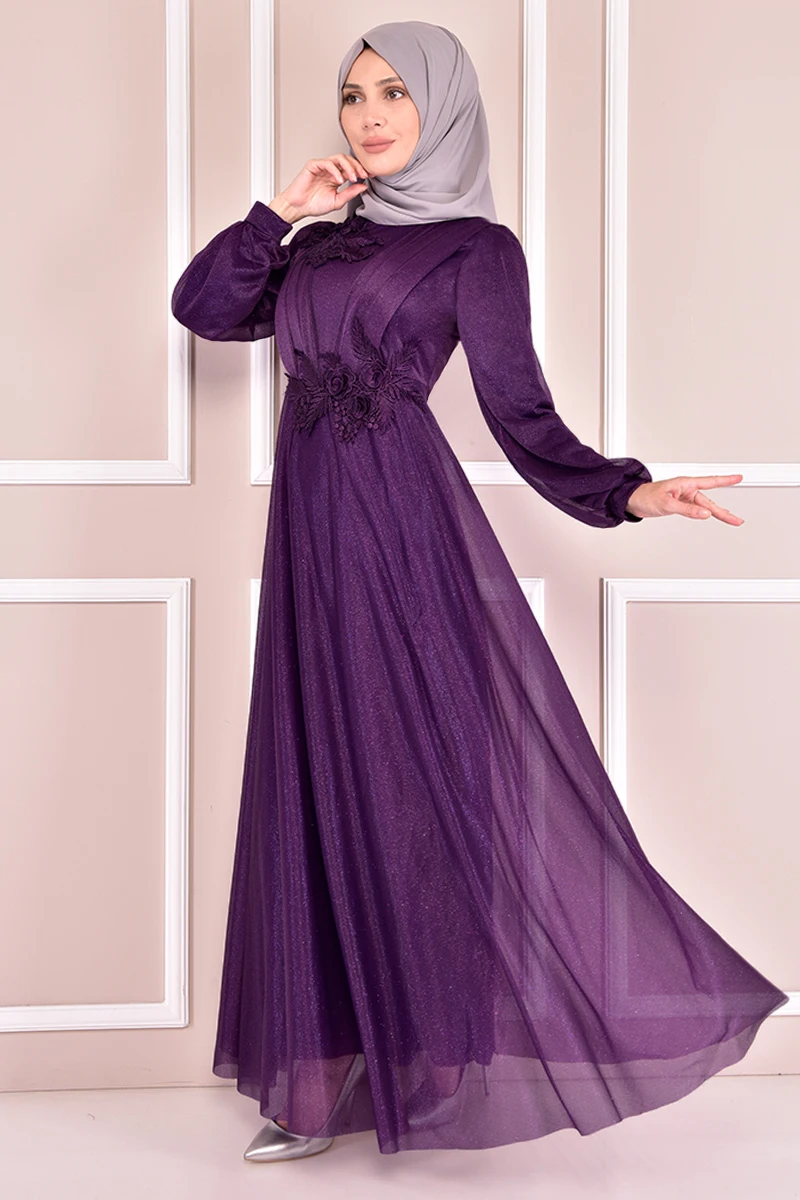 Подробное платье фиолетового цвета, KBR10006