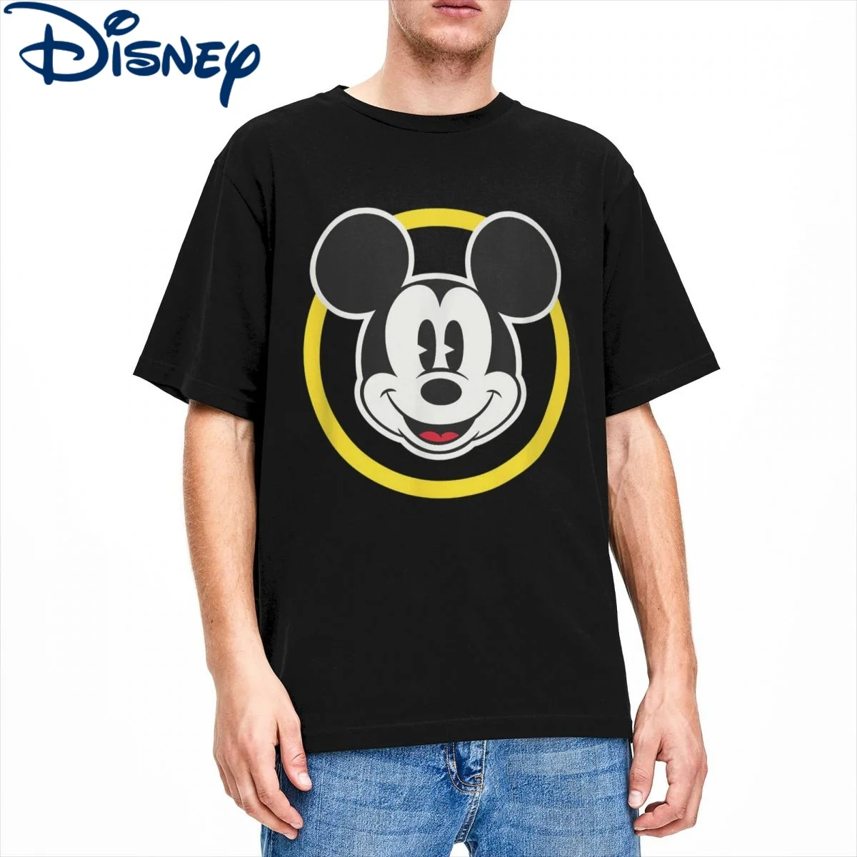 

Disney Forever Mickey Mouse T-Shirts Men Cartoon Funny Disney Pure Cotton Tees Crew Neck Short Sleeve T Shirt Plus Size Tops