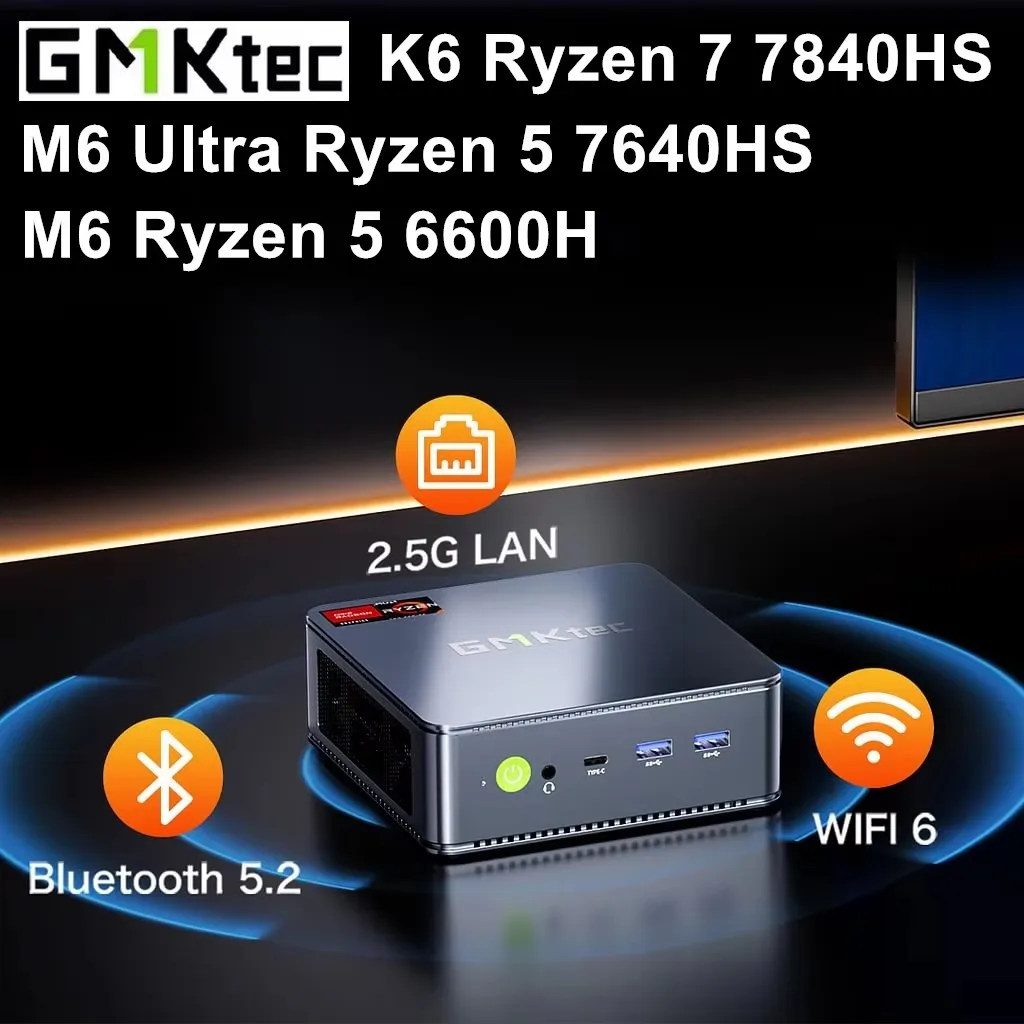 Фото Игровой мини-ПК GMKtec K6 M6 Ultra на базе AMD Ryzen 7 7840HS/5 7640HS/6600H, USB4, 2*DDR5, 2*2.5G, NUC, настольный компьютер, Windows 11, WiFi6E №3