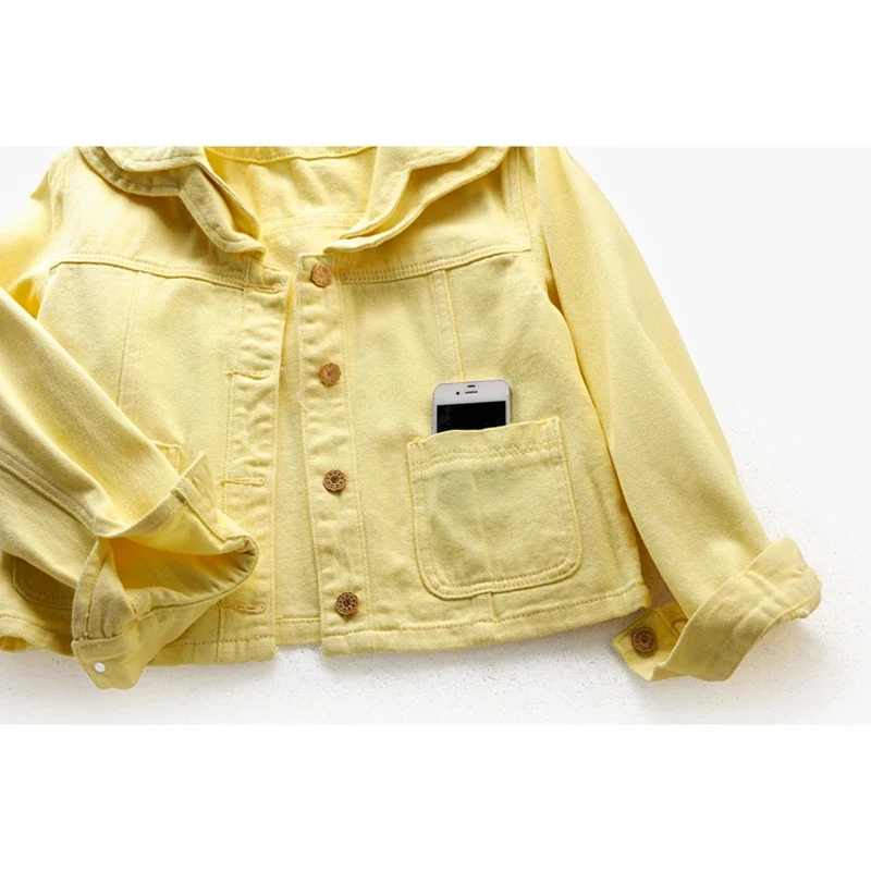 Модная желтая джинсовая куртка с большим карманом женская свободная короткая