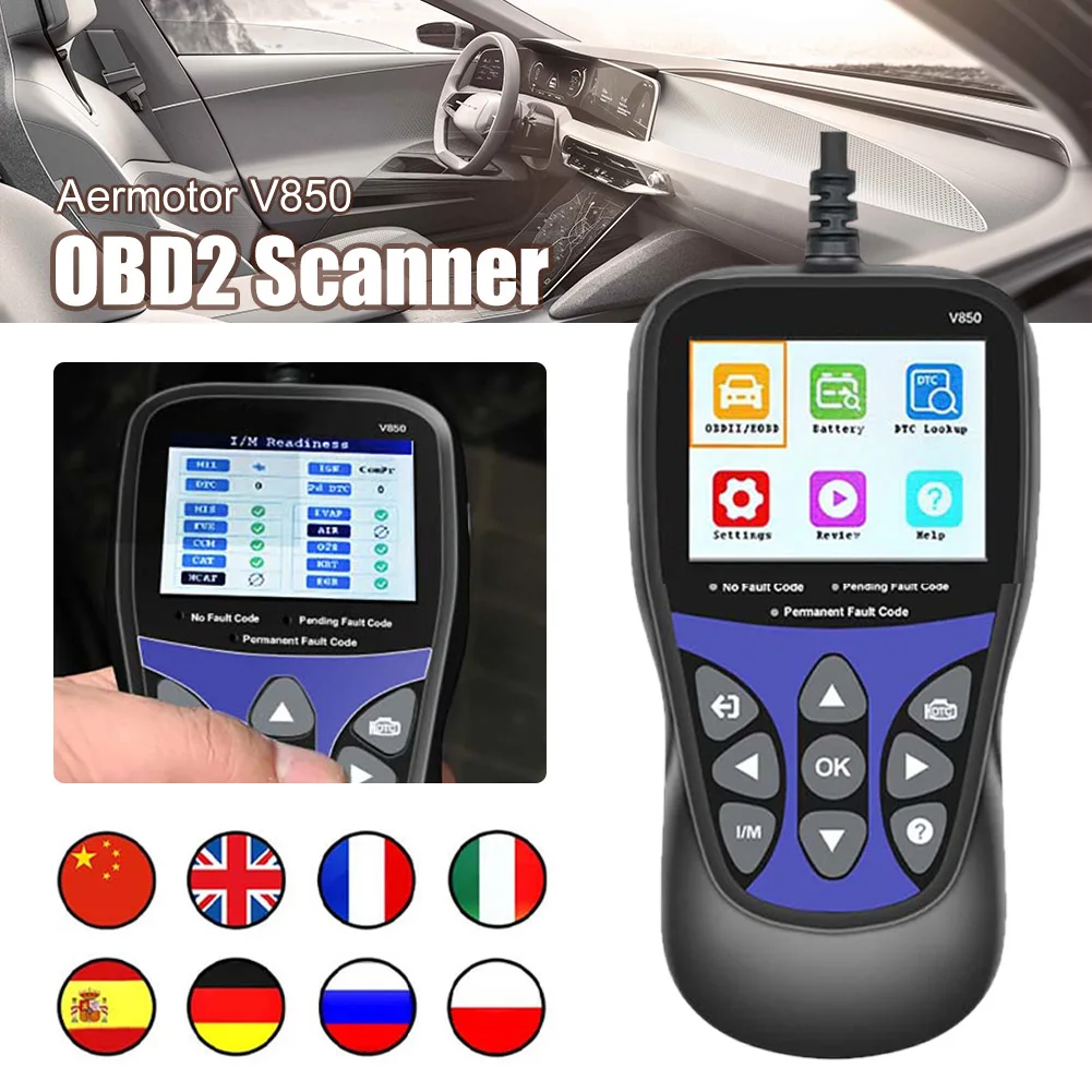 

AERMOTOR V850 OBD2 Scanner Automotive Diagnostic Tool OBDII Code Reader Engine Fault Inspection CAN Diagnostic Scanning Tools