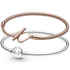 Оригинальный браслет из стерлингового серебра 925 пробы с изображением моментов звезд и галактики, розового сердца, T-bar, змеи, цепочка, браслет для Пандоры, браслет с бусинами, очаровательные ювелирные изделия