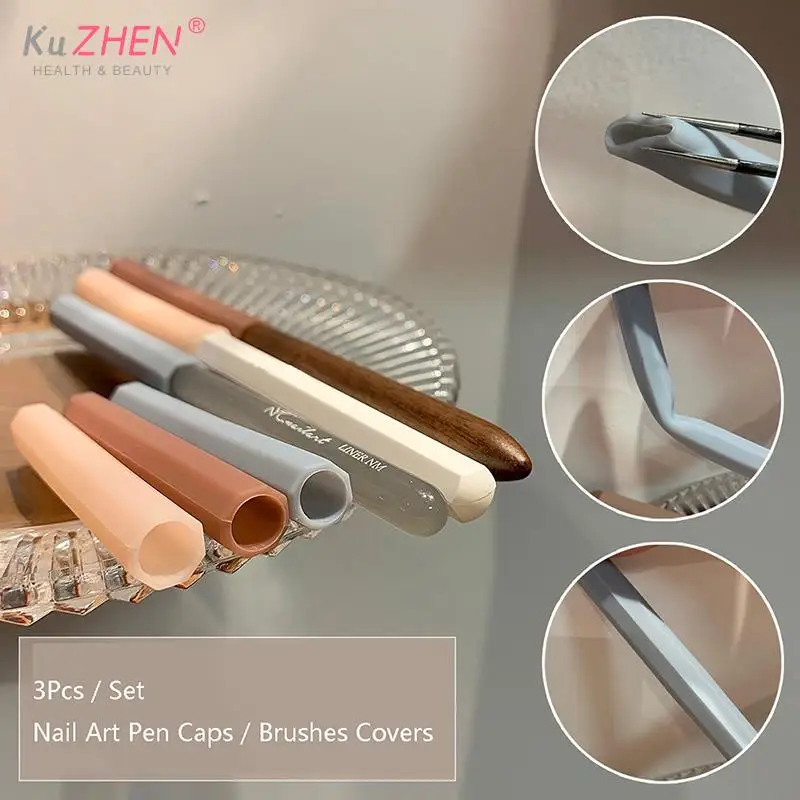 

3PCS Nail Art Pen Caps Silica Gel Sealed Dustproof Pen Caps Manicure Tools Nail Brush Gel Pen For Nails Protective Tool