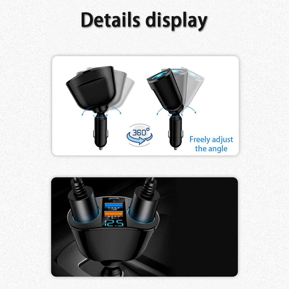

Power Adapter Car Charger QC3.0/PD Replacements Blue LED Dual USB Fast Charging Parts Phone Socket Accessories